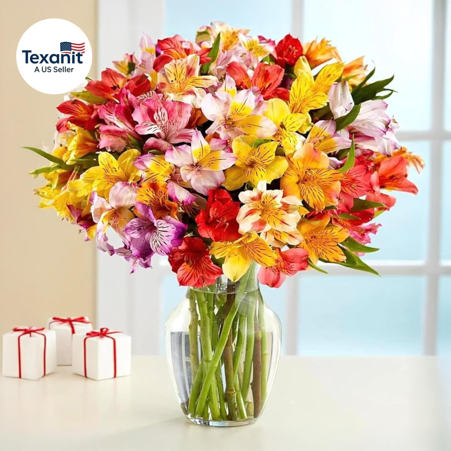 24 Multicolored Alstroemeria Bouquet Flowers, Long Lasting & Hand-Tied, Farm Fre