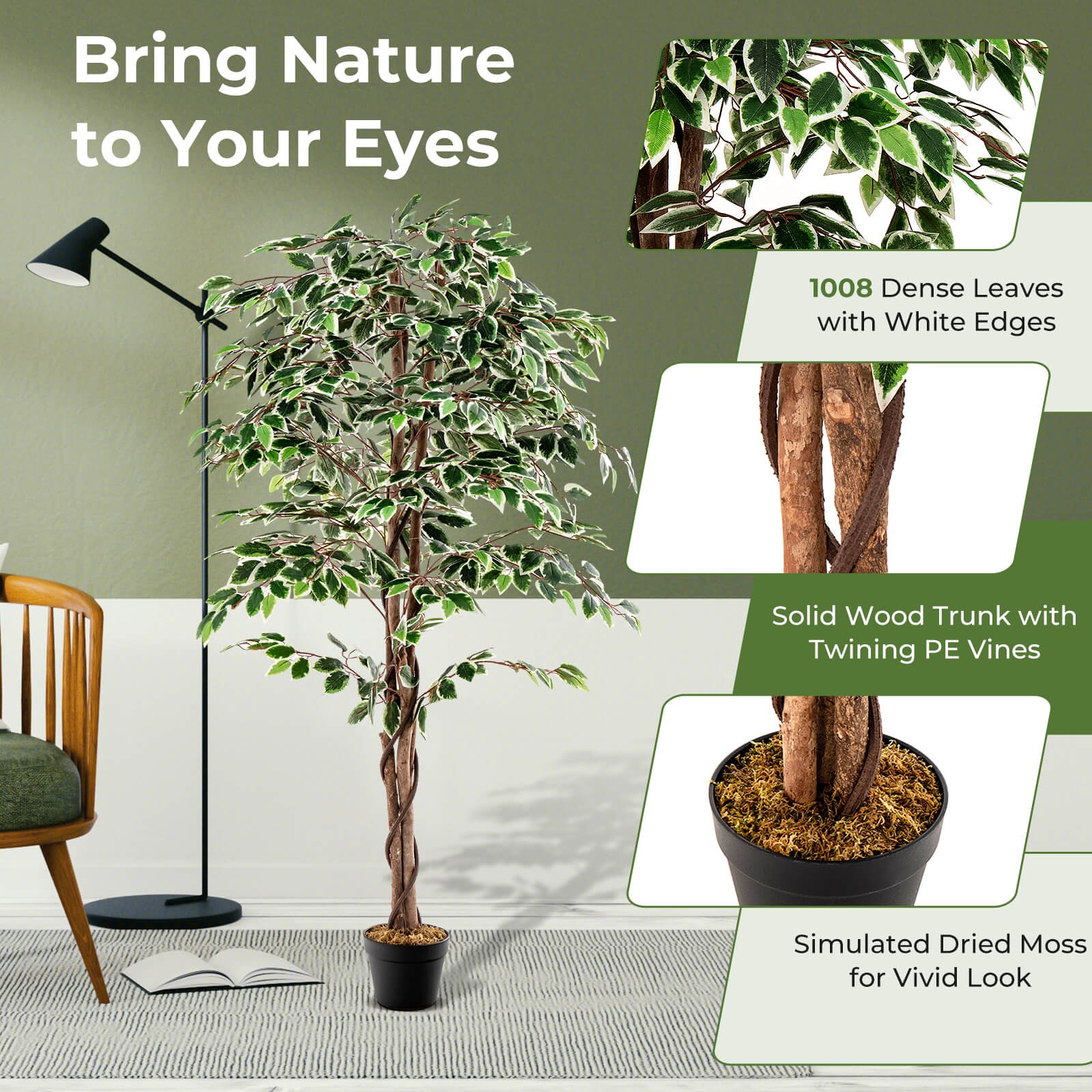 63 inch Artificial Ficus Tree Faux Indoor Plant in Nursery Pot for Decoration