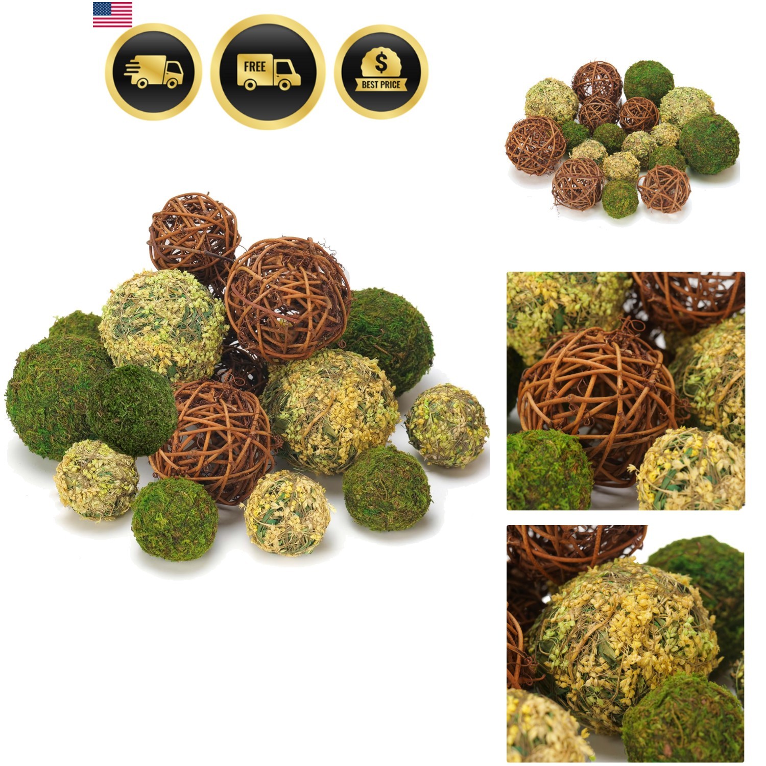 Decorative Balls for Centerpiece Bowls Set 18pcs Faux Moss Rattan Wedding Decor