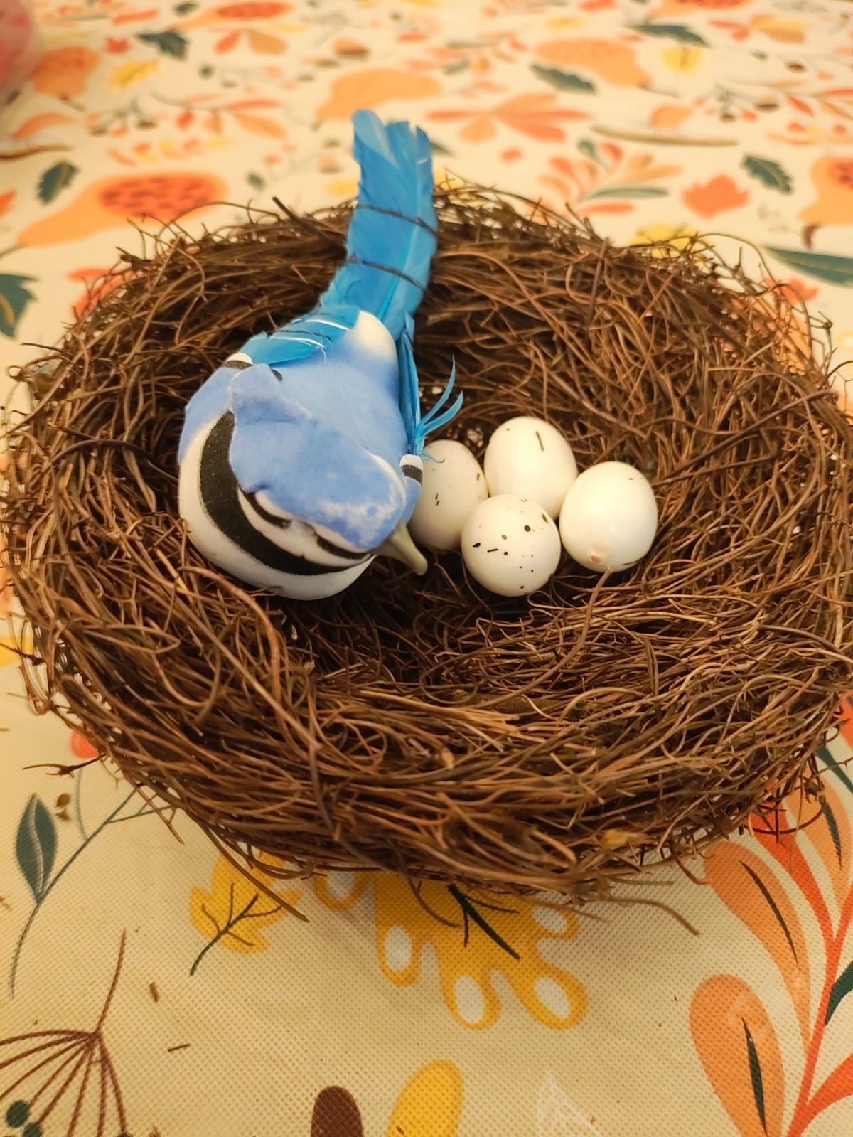6″ Faux Artificial Bird’s Nest with 2 Bird’s & Colorful Eggs.