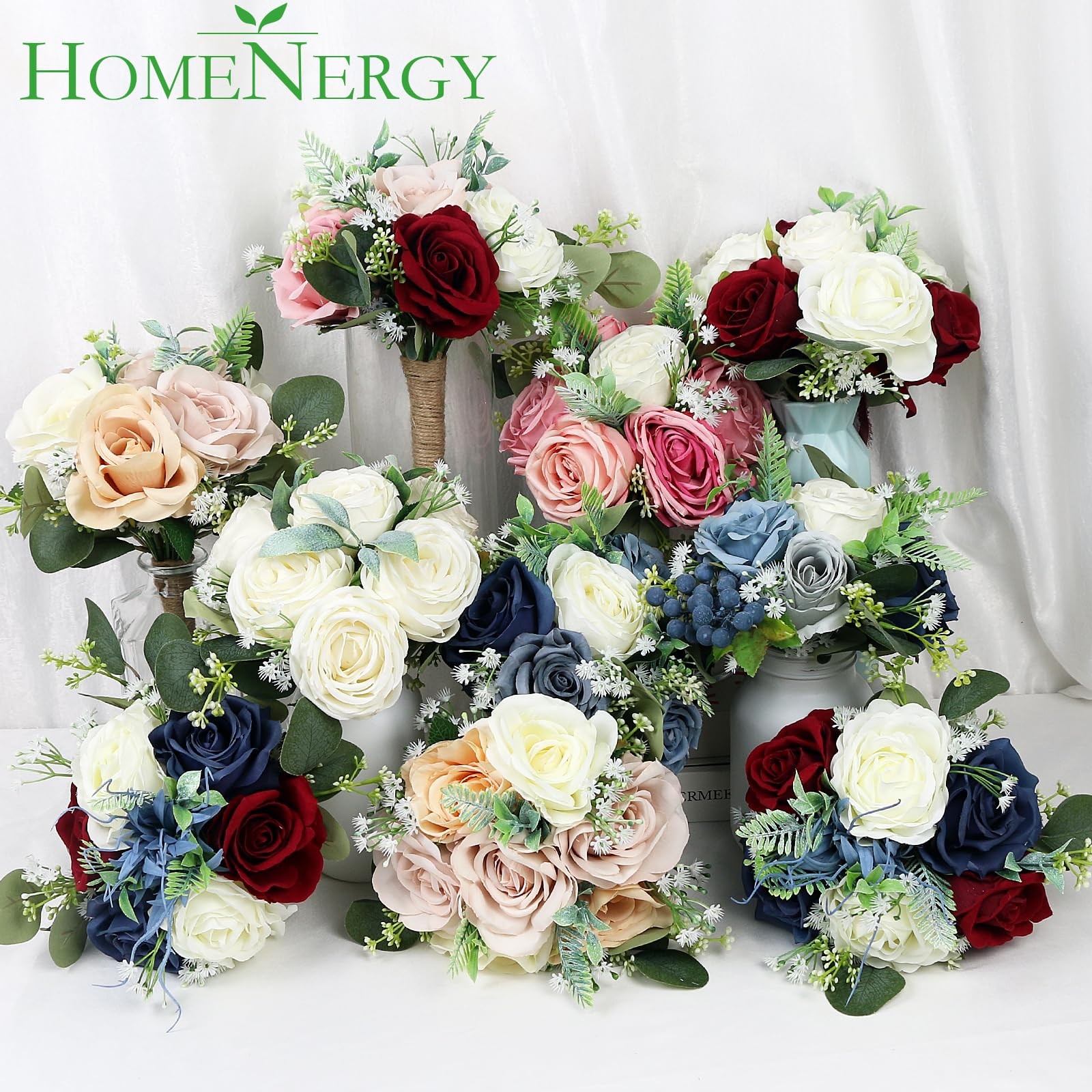 2 PCS 7 Inch Navy Blue White Artificial Bridesmaid Flowers Wedding Bouquets