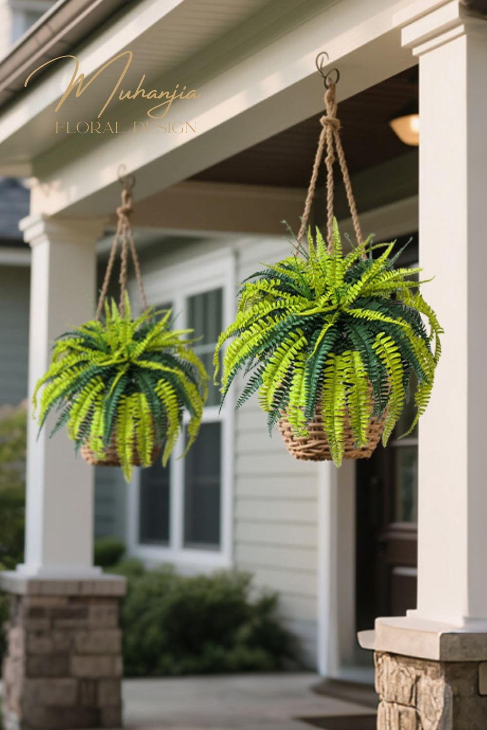Polyester Artificial Boston Fern Bush,Set of 4,Fake Fern Hanging Plants UV Re…