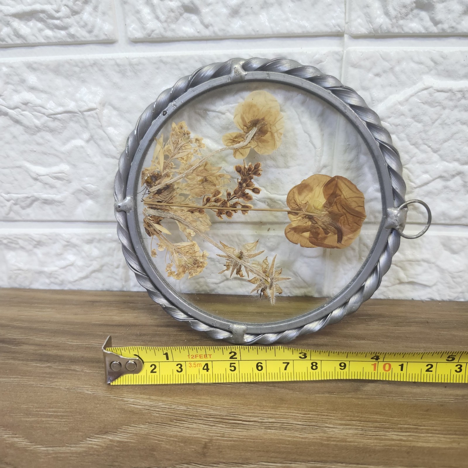 Vintage Lasting Impressions Real Dried Pressed Flowers In Glass W/ Metal Frame