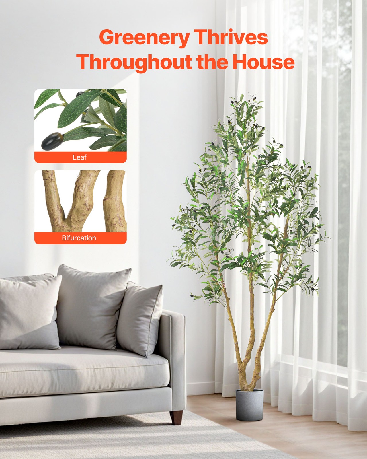 VEVOR 7FT Artificial Olive Tree Tall Fake Plant with Black Pot Home Office Use