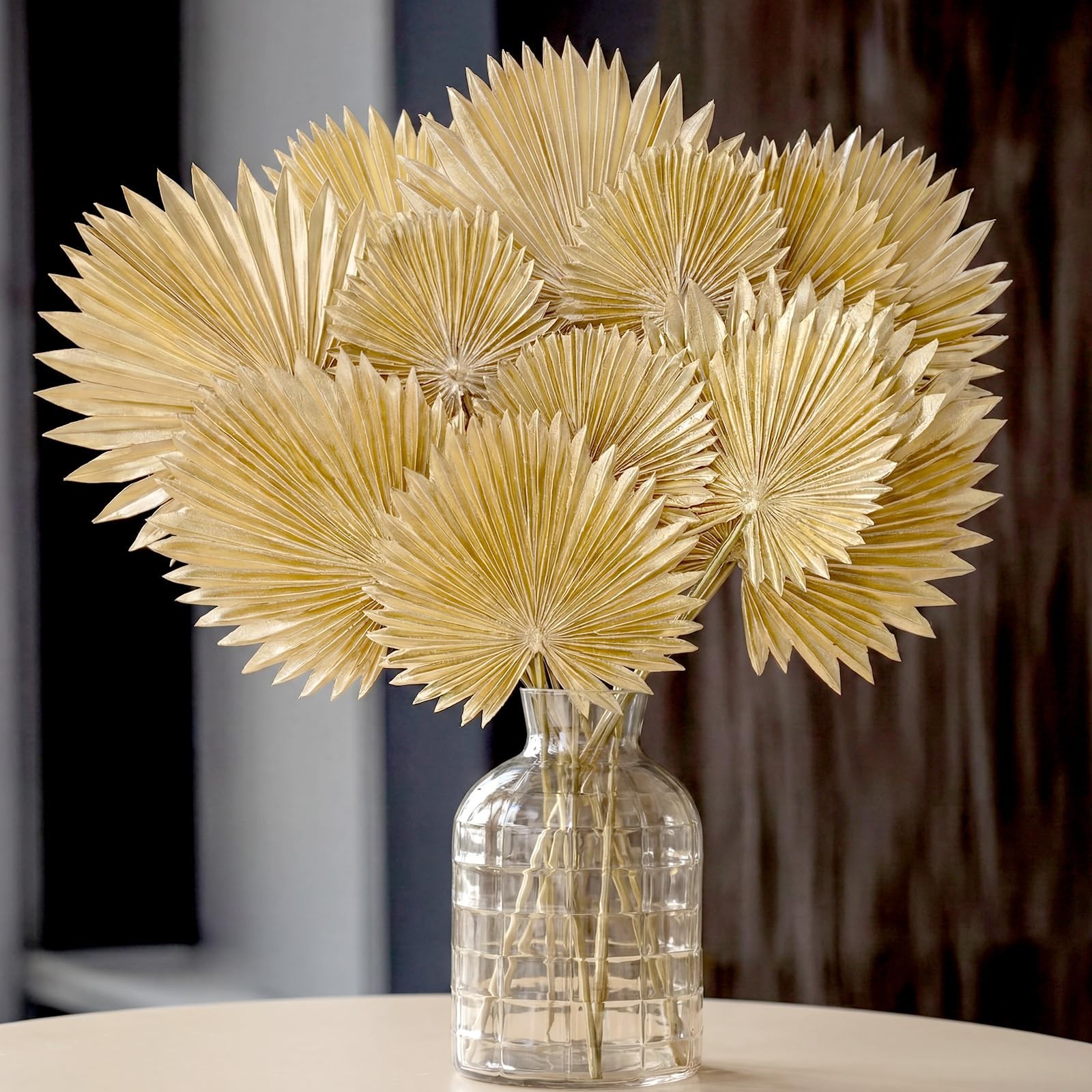 Artificial Gold Palm Leaves Faux Tropical Golden Fronds Mixed Sizes 12 PCS