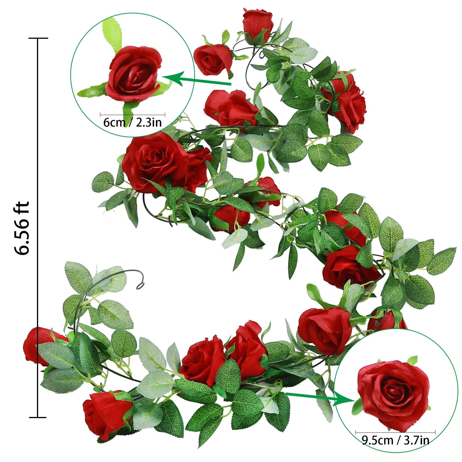 2 Pack Red Artificial Rose Garland, Each 6.5FT Fake Flower Hanging Vines for …