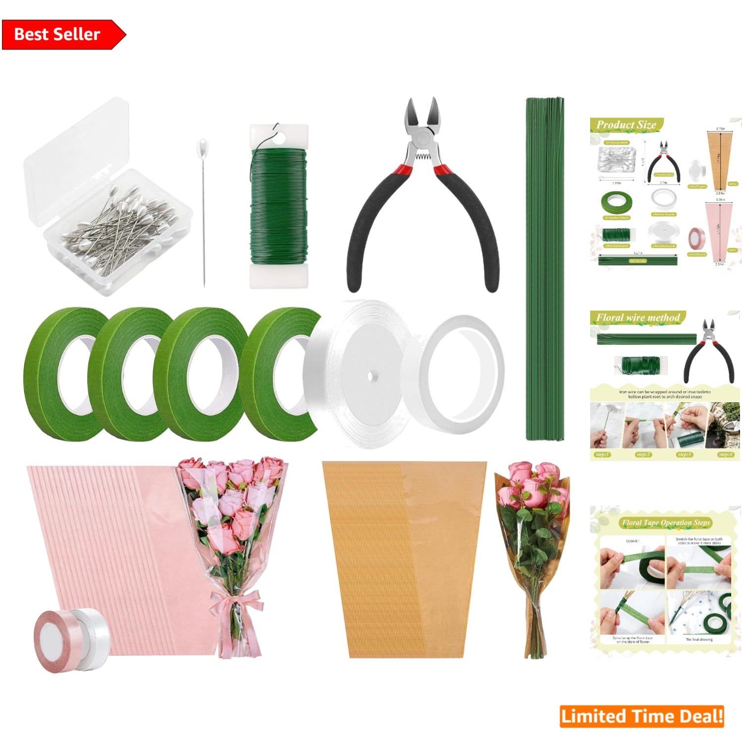 Wedding Ready: Complete Floral Arrangement Kit with Green Tape & Wrapping Bags