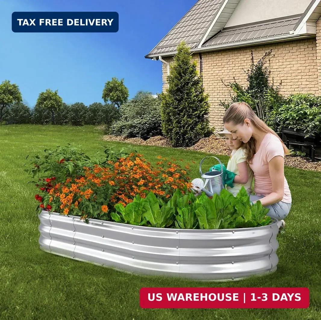 Raised Garden Bed, 6x3x1ft Galvanized Outdoor Planter Beds with Safety Edging an