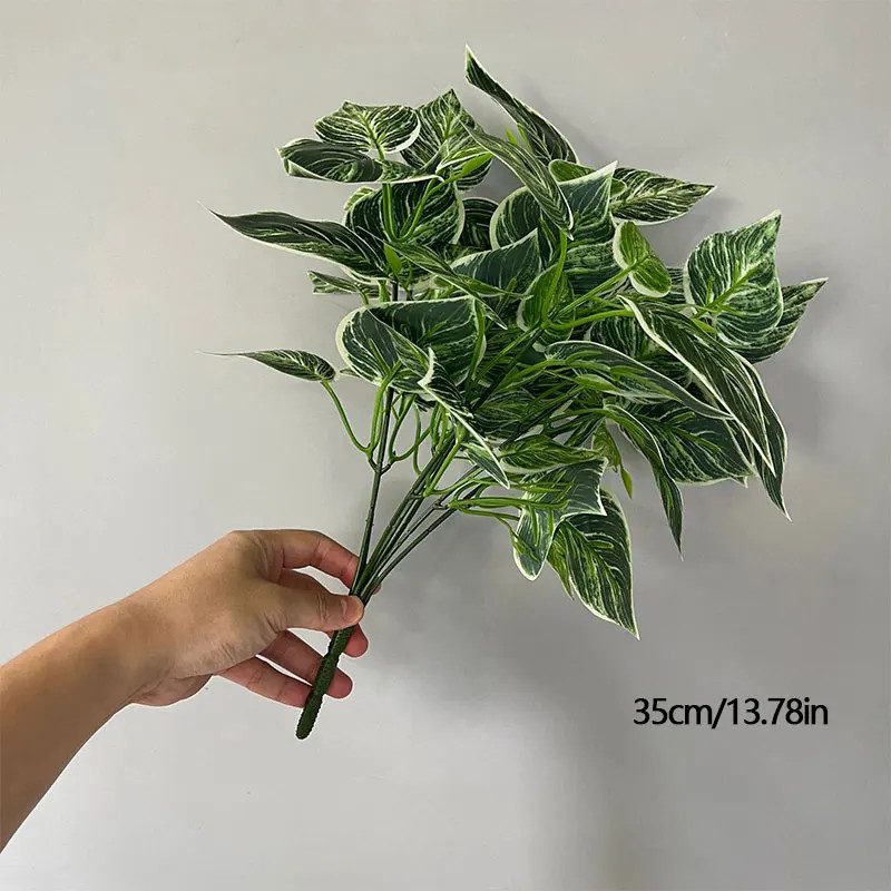 35cm 7 Forks Artificial Plants Fake Leaf Plant Wall Plastic Scindapsus Leaves Fl