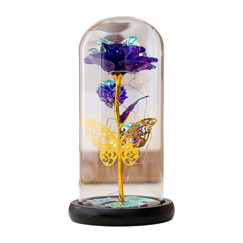 Forever Flower Gold Foil Rose Flowers in Glass Dome LED Light Valentine s Day