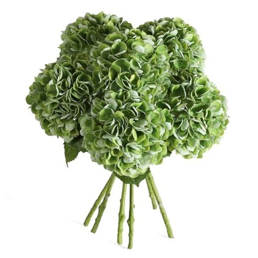 6PCS 22 inch Hydrangea Artificial Flowers Real Touch Faux Hydrangea Green