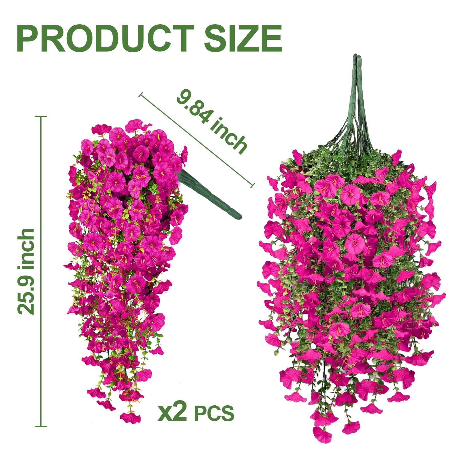 Artificial Hanging Flowers for Outdoors, 2 PCS 300 Blooms UV Resistant Mornin…