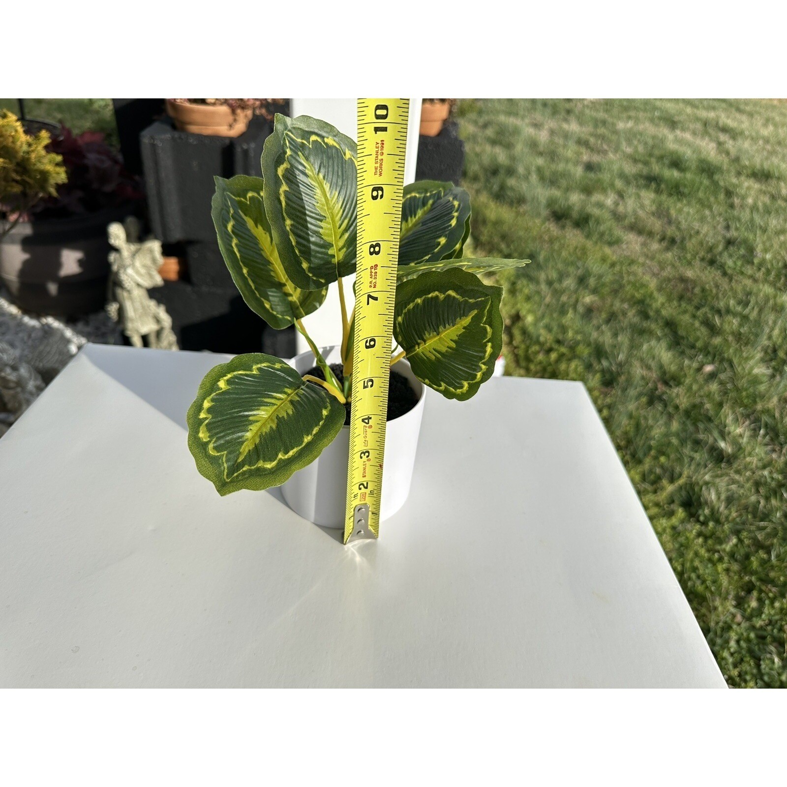 4Pc Threshold Potted Faux Plant Green Yellow Variegated Leaves White Pot 9 Inch
