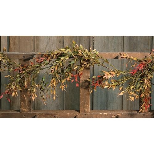 Primitive Country Velvet Ash Fall Burnt Orange Red GARLAND Vine Swag Farm 6′