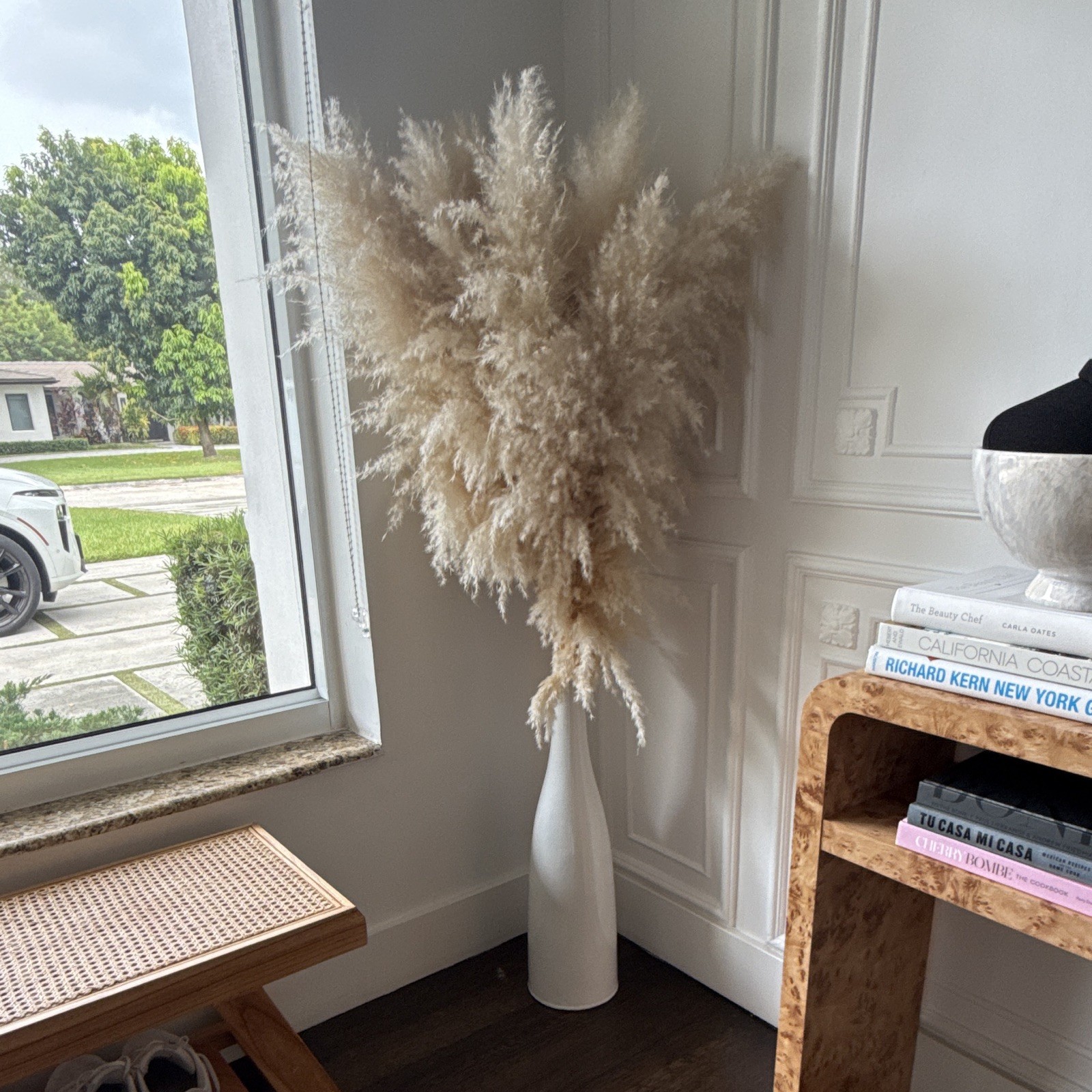 Beige Pampas Grass Floral Arrangement & Centerpiece in White Floor Vase