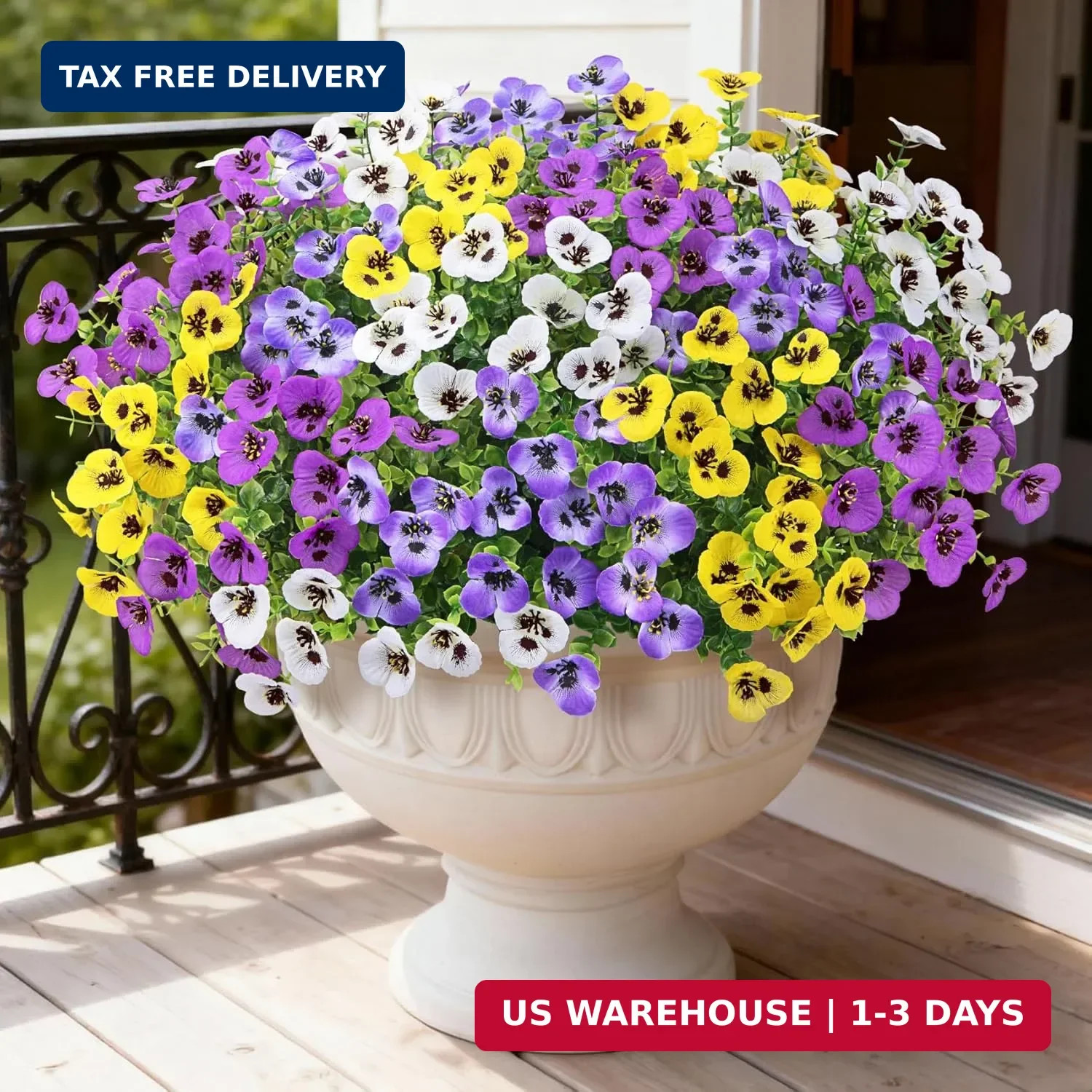Artificial Flowers for Outdoors Decorations, 16 Bundles UV Resistant Pansies Sil