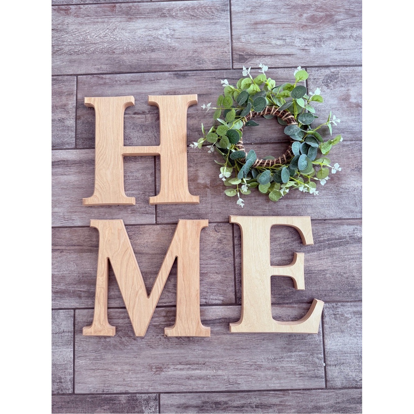 Rustic Wooden HOME Wall Decor Letters Greenery Wreath Accent Farmhouse Entry
