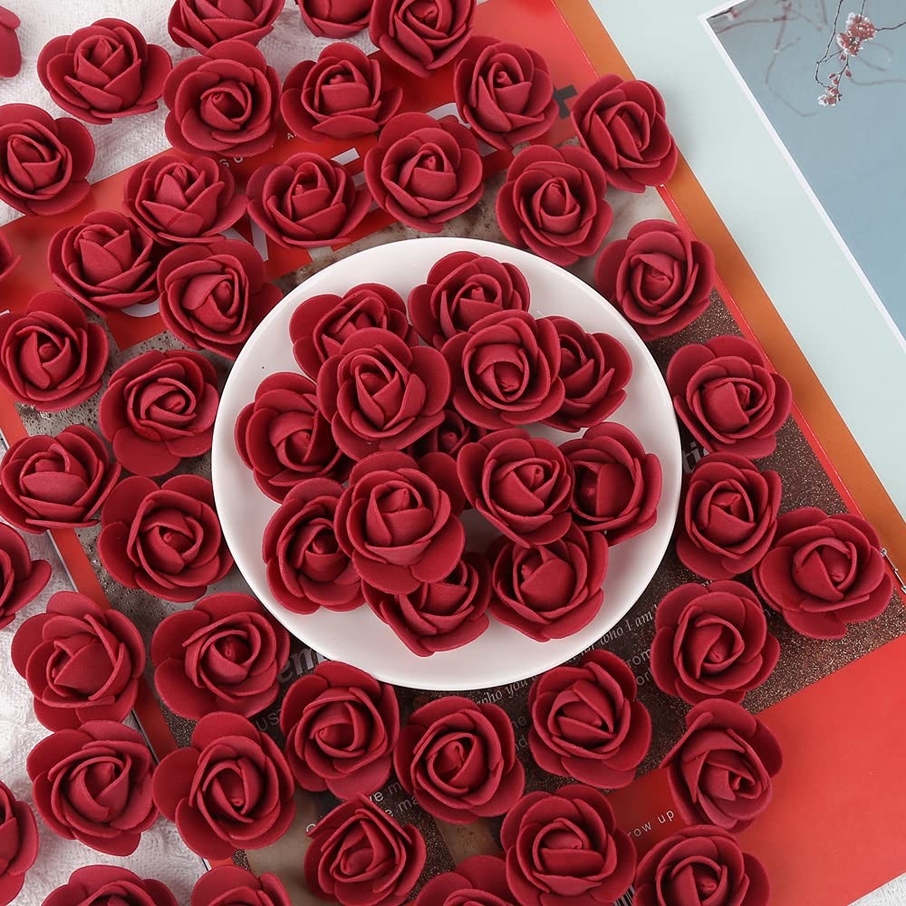 500 PCS Burgundy Mini Artificial Foam Rose Heads Fake Flower DIY Crafts Decor