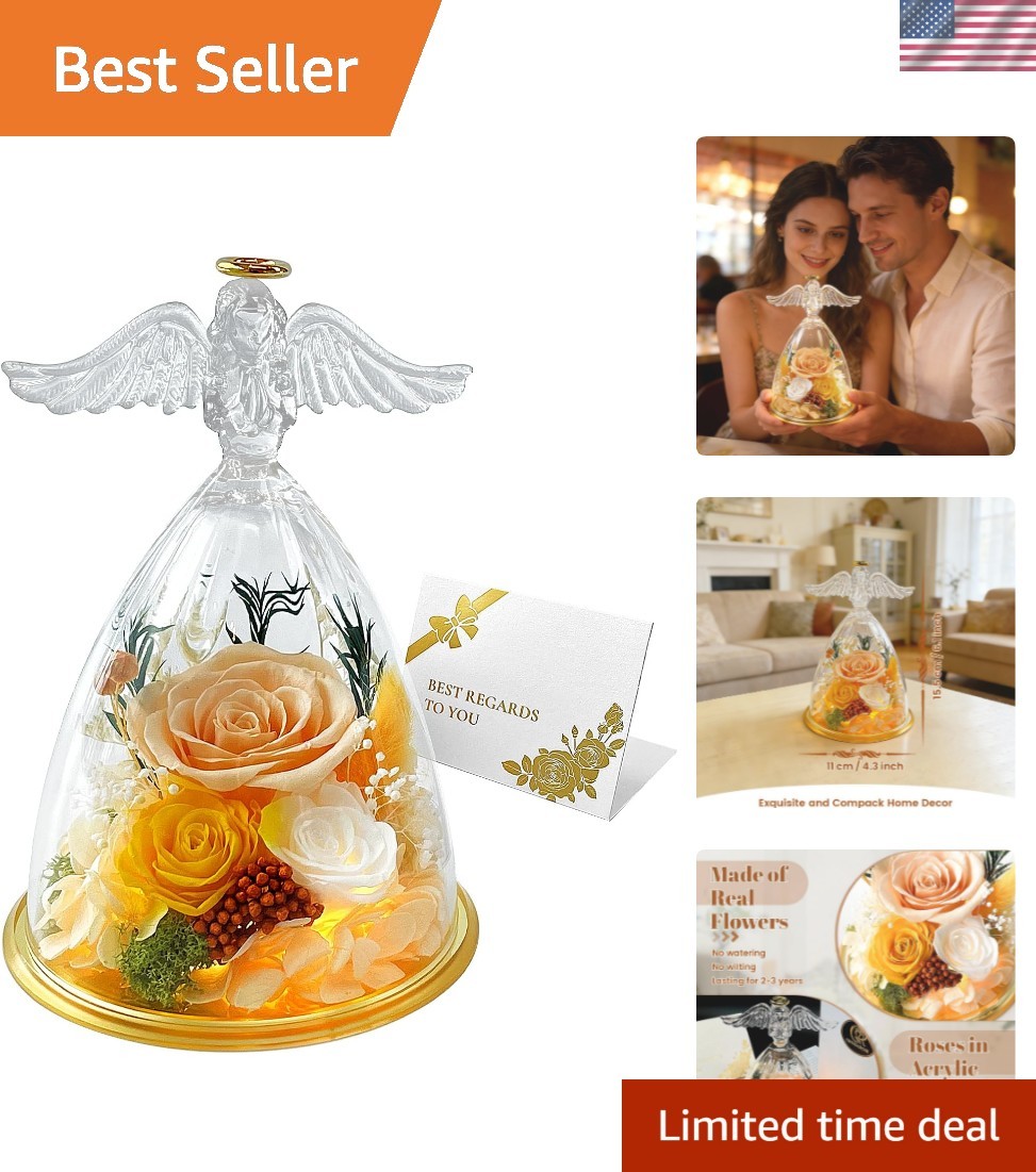 Forever Flowers in Glass Angel Figurine, Preserved Roses Gifts for Her Women …