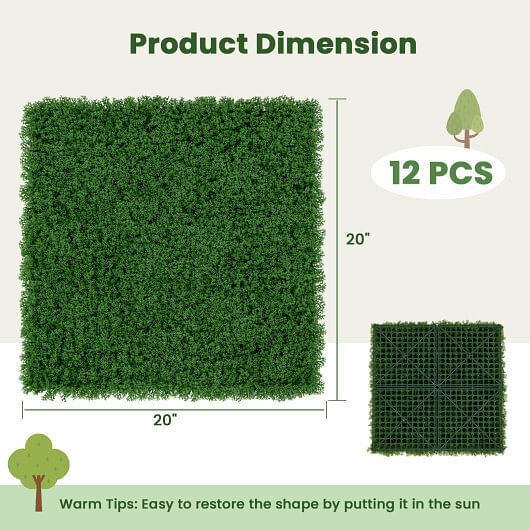 12 Pieces 20 x 20 inches Artificial Grass Wall Panels for Garden Yard Balcony-Gr