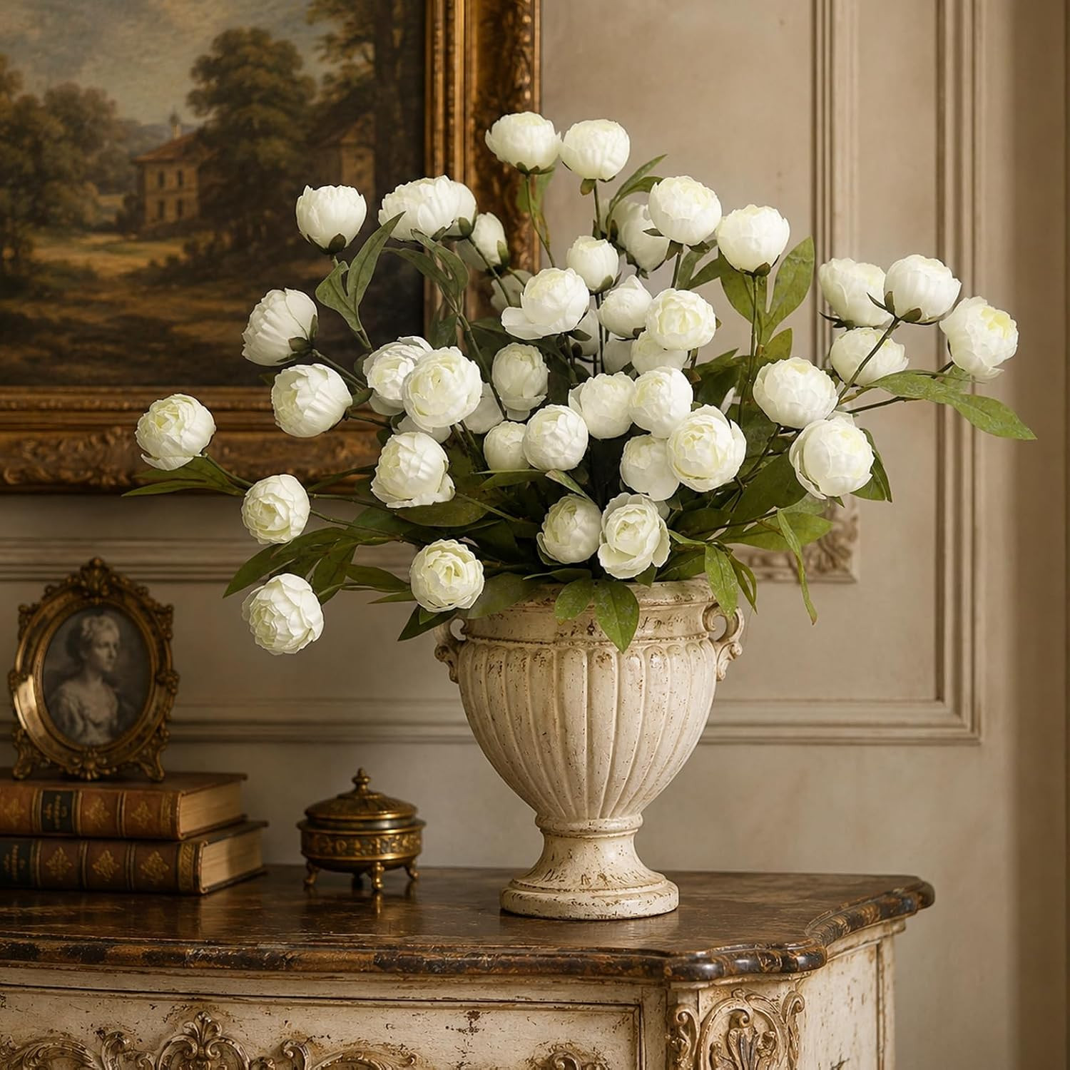 Cream Faux Peonies – 6 Pcs Real Touch Silk Flowers for Home Decor & Weddings