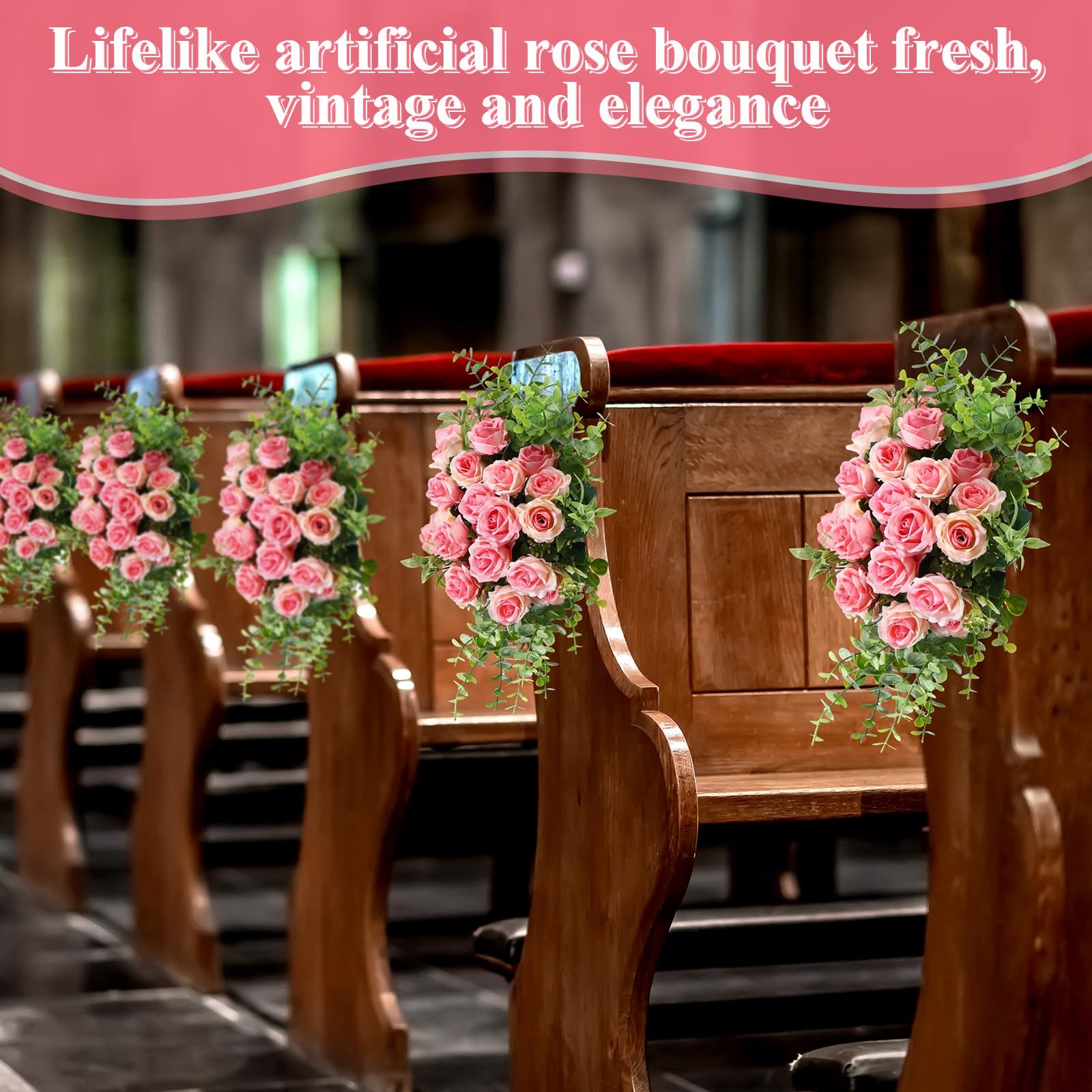 8 PCS Pink 12 Inch Wedding Bouquets Artificial Rose Fake Silk Roses Bulk