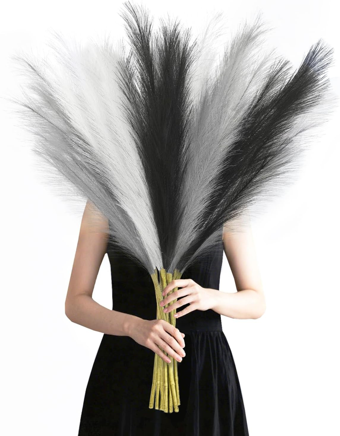8 Pcs Black Faux Pampas Grass Decor 35“ Fluffy Tall Artificial Colored Pampas Gr