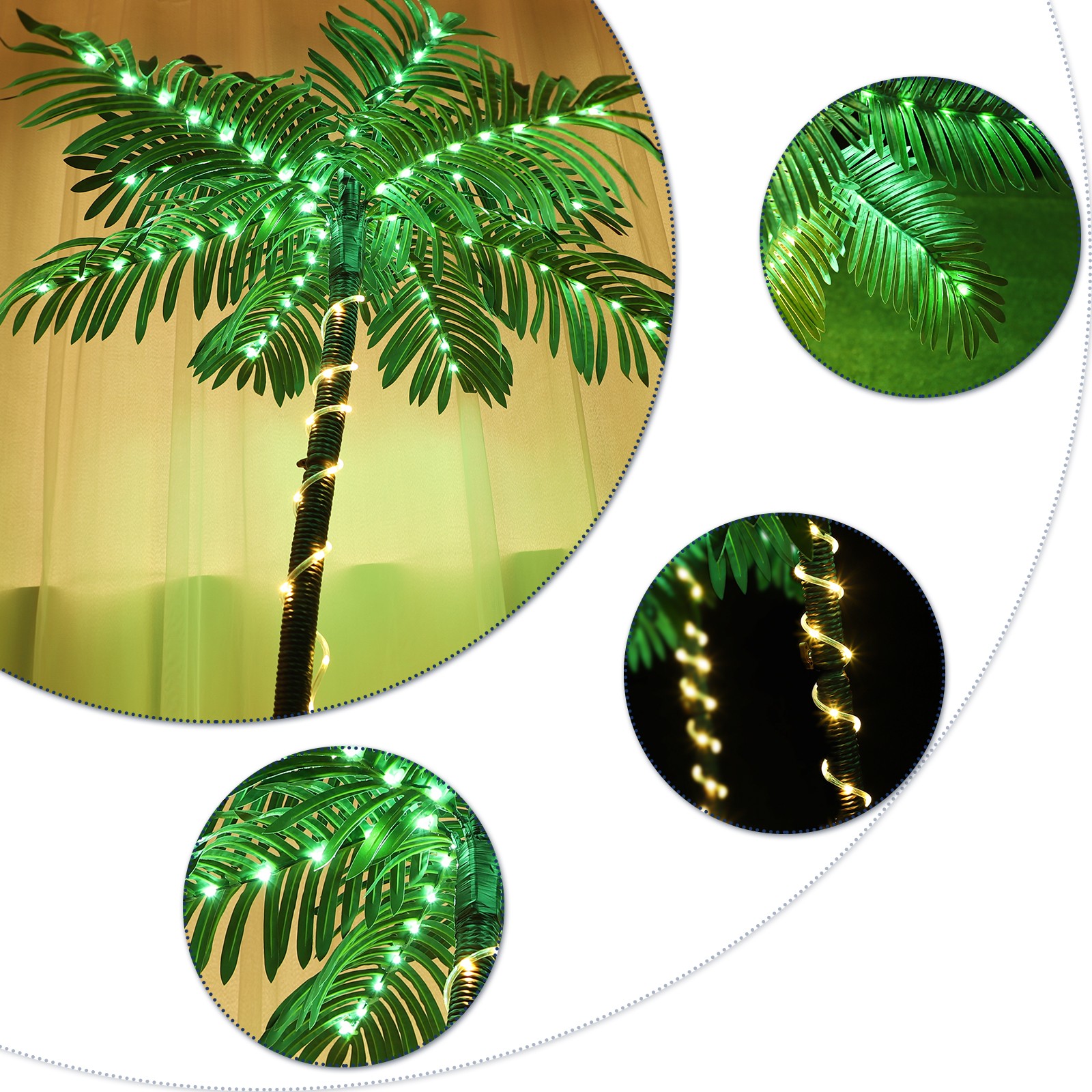 6FT Lighted Palm Tree, Artificial Tree w/LED Lights for Patio Beach Pool Party