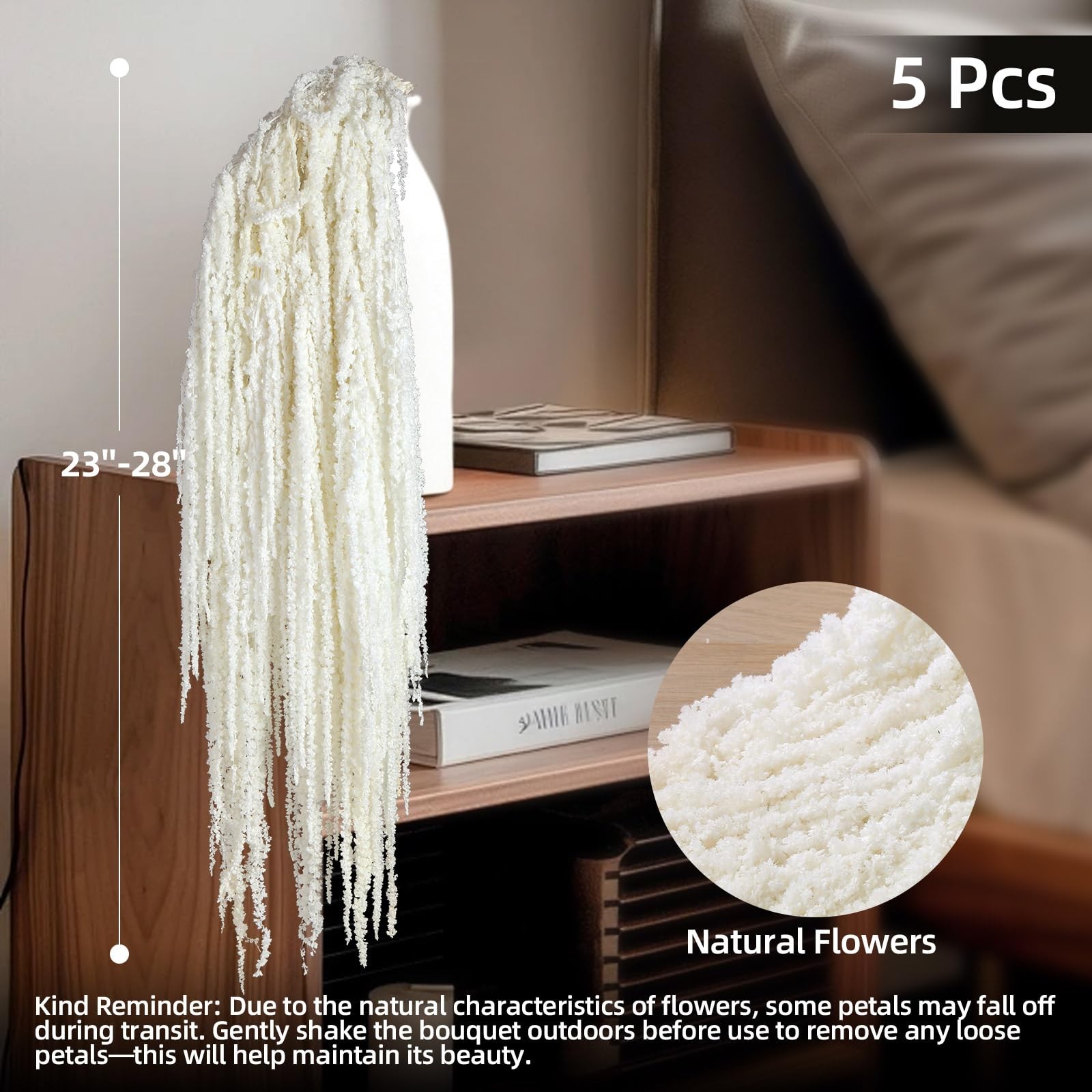 5 PCS Dried Amaranthus Hanging Flowers White 24 Inch Arch Wall Home Decor