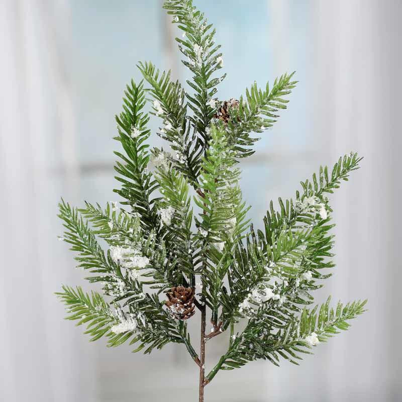Lot of 2 Sparkling Snowy Artificial 20″ Hemlock Pine Sprays with Pine Cones