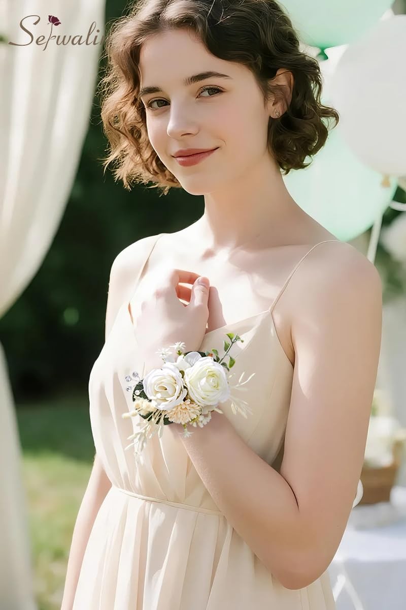 White Rose Boutonniere And Wrist Corsage Set For Prom Wedding Party Men