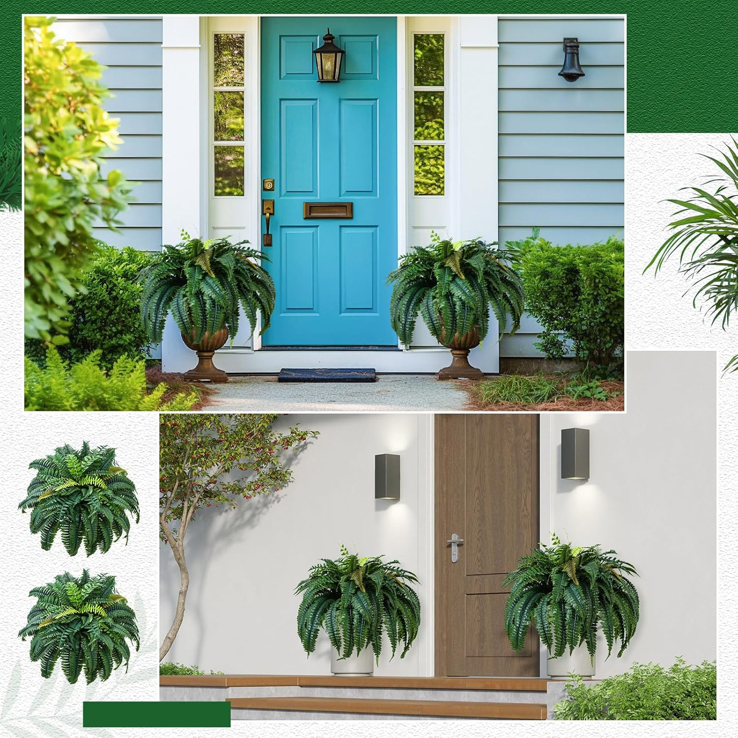 2 Pack 49” UV Resistant Artificial Boston Ferns for Indoor/Outdoor Decor