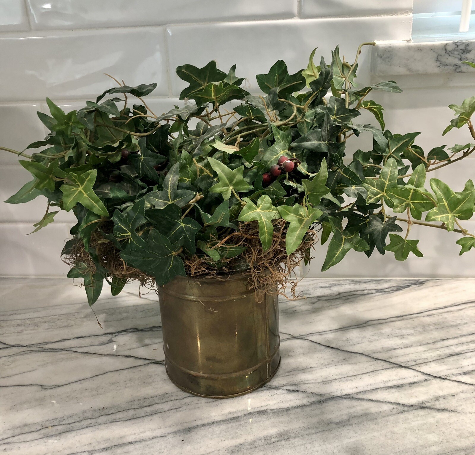 Artificial/Faux Some Floral & Mixed Greenery Arraignment W/Brass Container