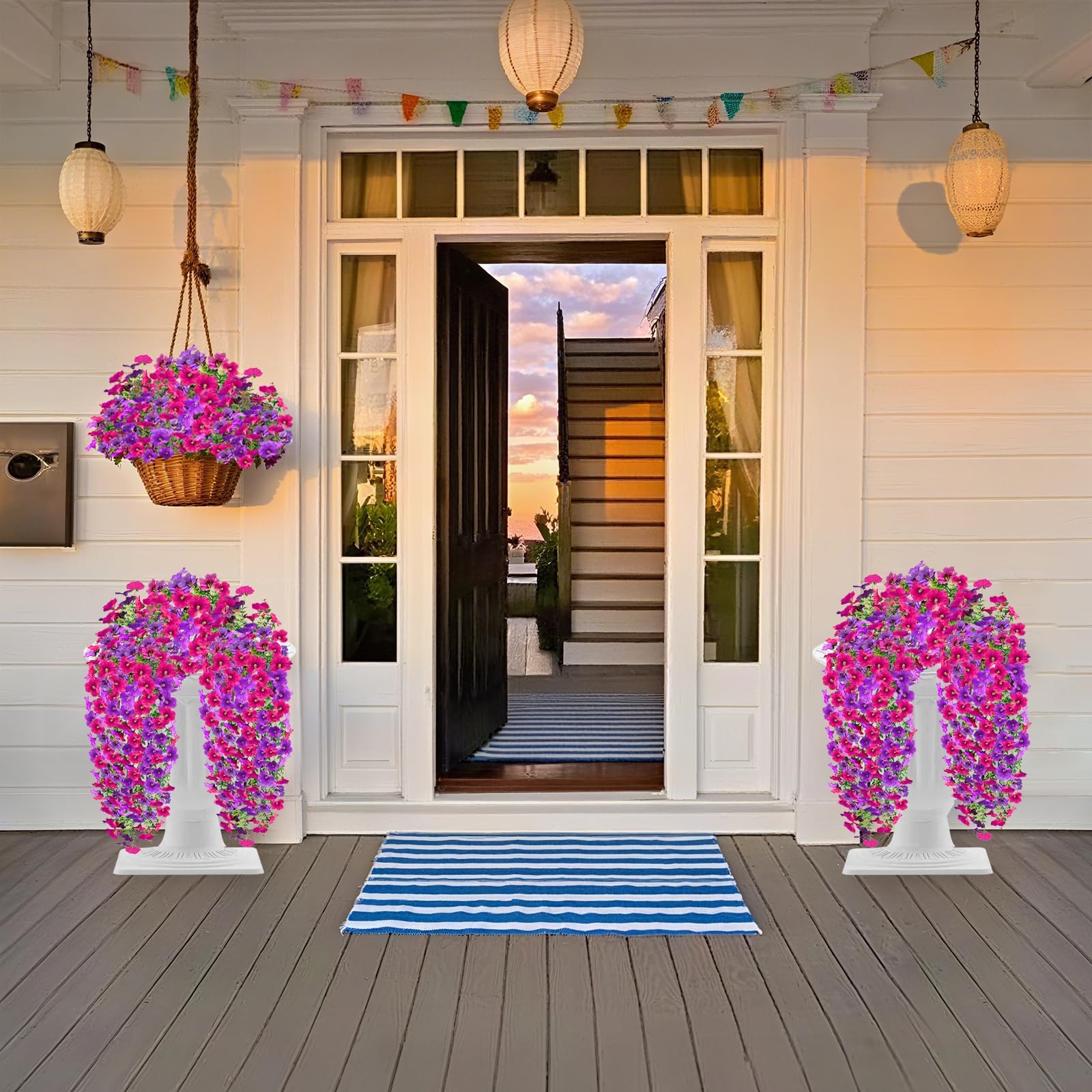 4PCS Artificial Hanging Flowers for Outdoors Summer Decoration, Upgrade UV Re…