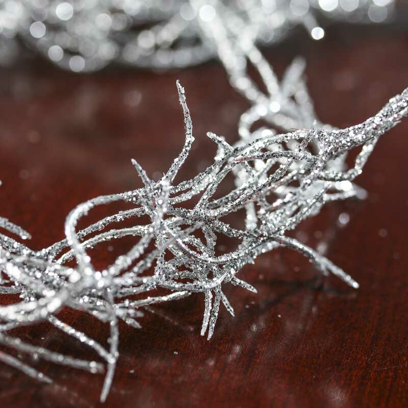 Metallic Silver Mica Glitter Covered Flowing Twig Garland
