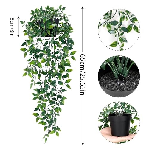 Fake Hanging Plants with Pot Deep Green Eucalyptus Leaves 2Pcs Mandala Vines