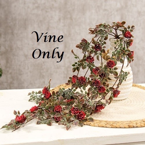 NEW FARMHOUSE FROSTED RED ROSES HANGING VINE HOLIDAY CHRISTMAS WEDDING 26.5″L