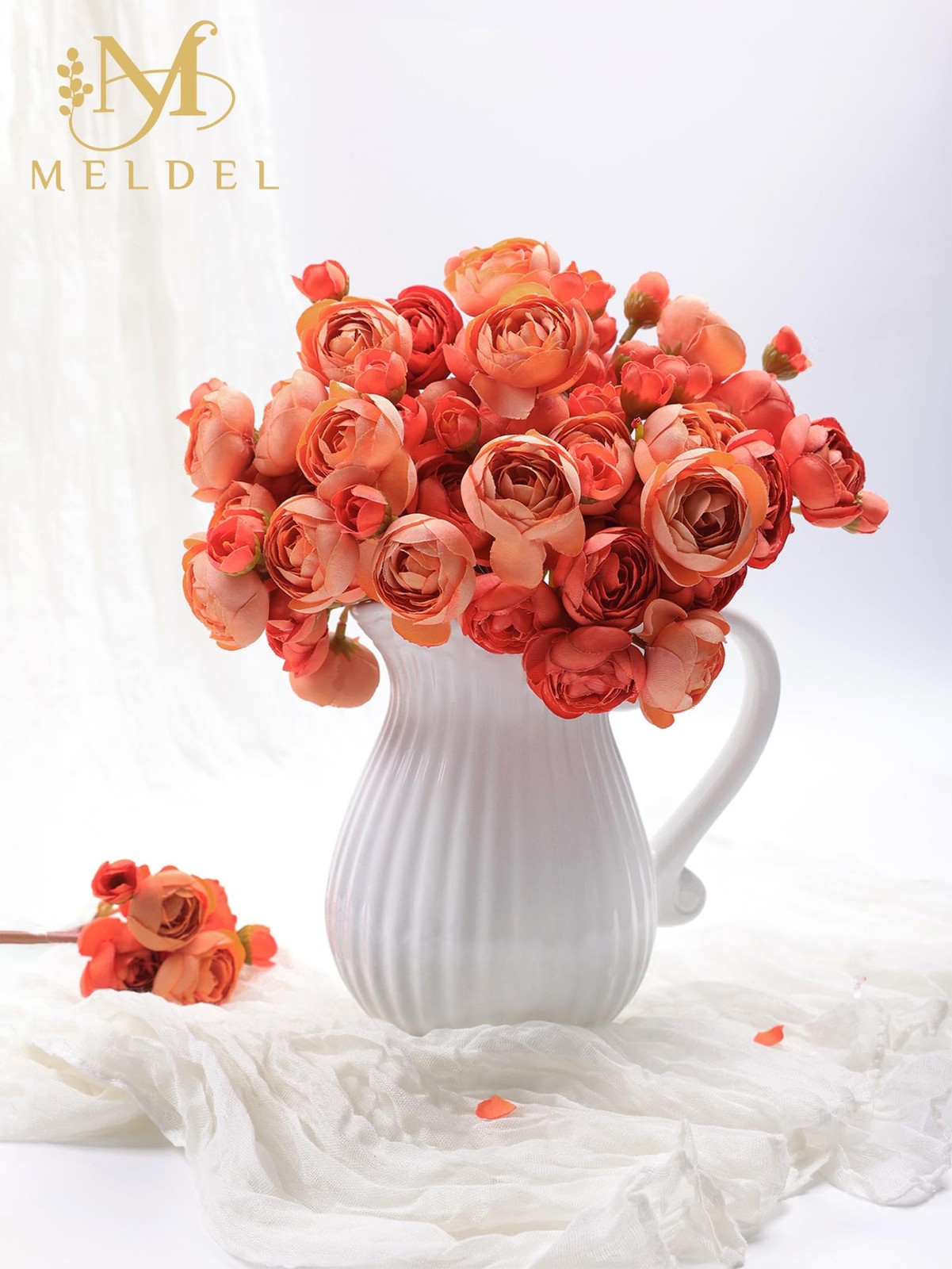 Burnt Orange 32 PCS Ranunculus Artificial Silk Mini Peonies For DIY Decor