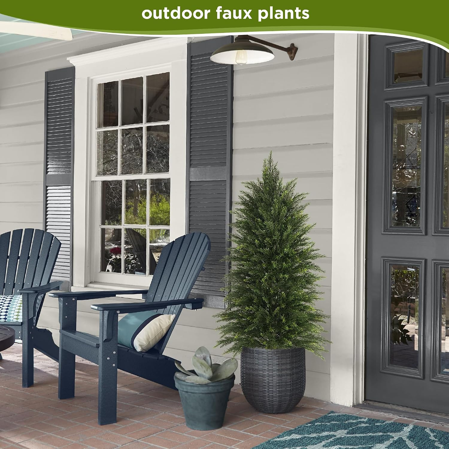 4FT Artificial Cedar Trees Set of 2, Realistic Faux Evergreen Topiary Bushes Pla