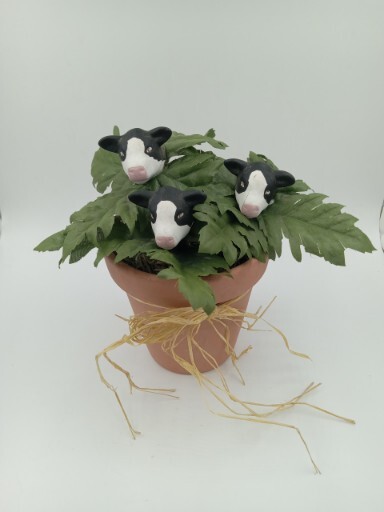 Kitchy Black & White Cow Figurine Planter Arrangement Terracotta Pot Farmhouse