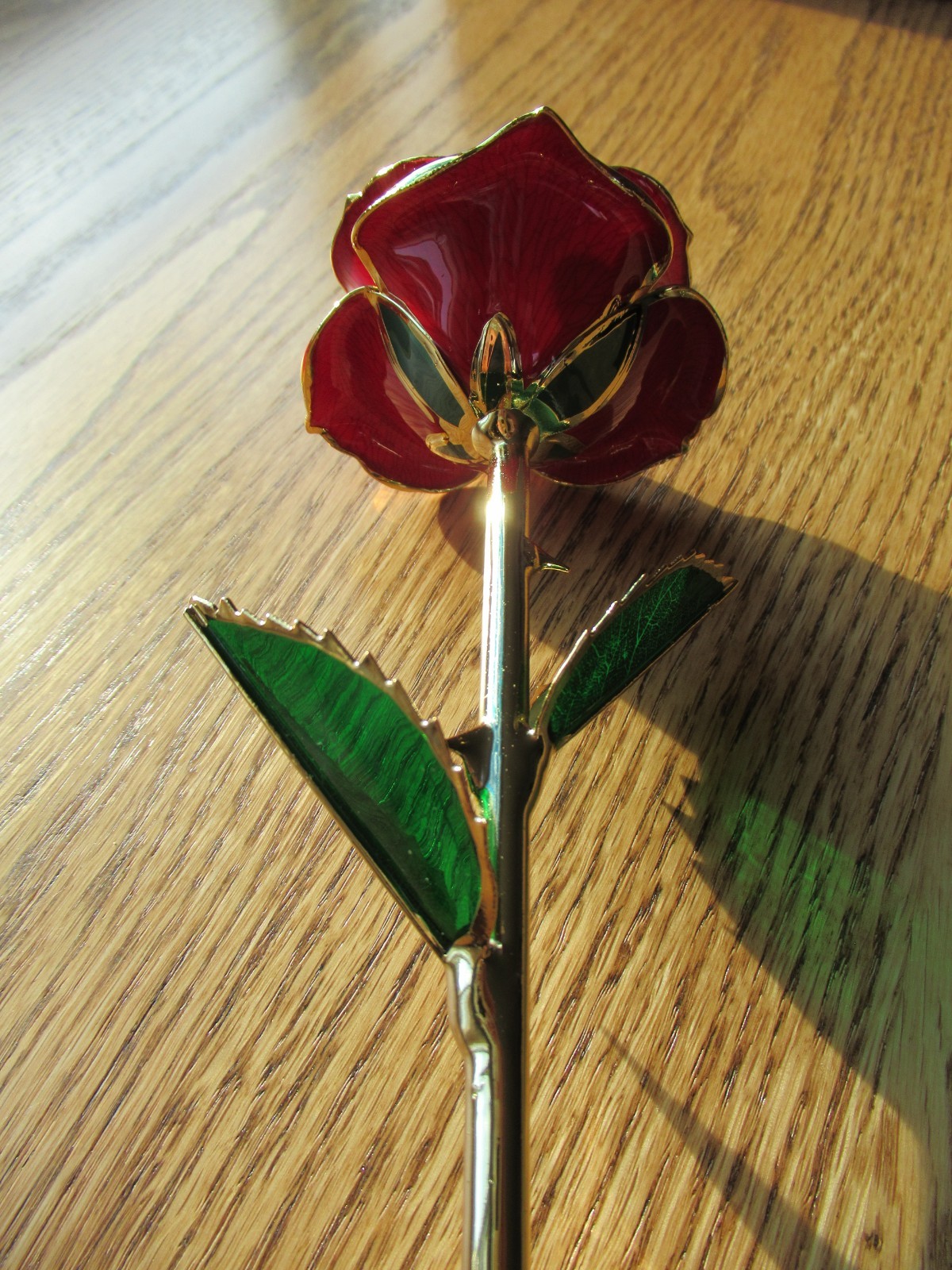 Lacquer Dipped 24k Gold Trimmed Real Preserved Red Rose 11″ Long