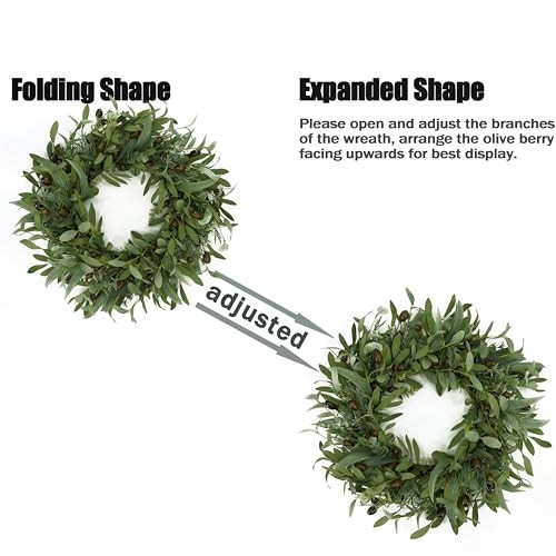 22 inch Olive Wreaths for Front Door Greenery Wreath with Olive Leaves, Bean