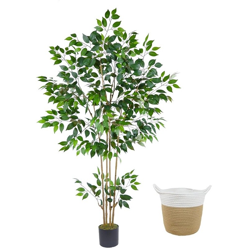 Artificial Ficus Tree W/ Woven Basket Realistic Indoor Outdoor Decor 72 Inch New