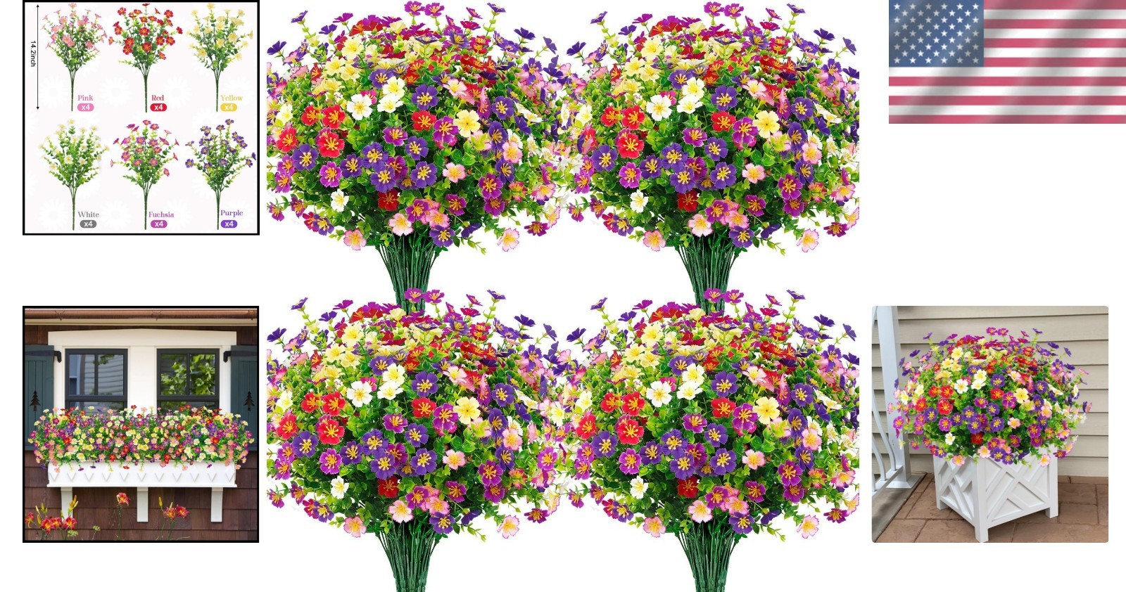 24pcs Faux Greenery: Durable, UV Resistant Flowers for Indoor & Outdoor Use