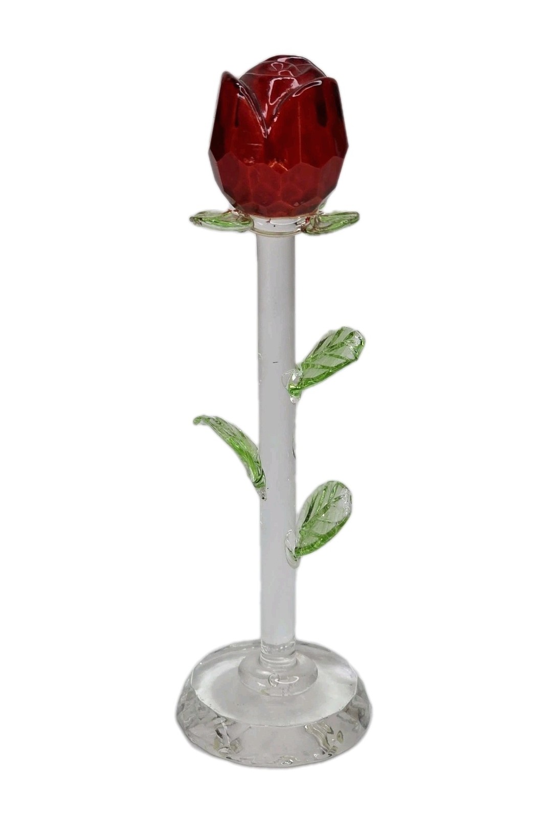 Glass Rose 6″ Six INCH BEAUTIFUL PAINTED GLASS ROSE FLOWER – CLEAR BASE