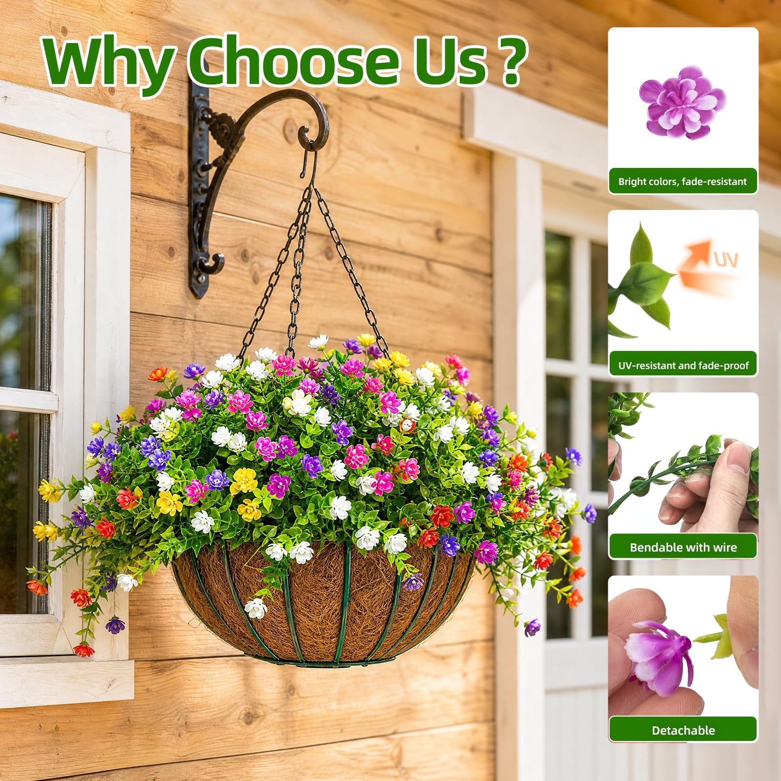 12 Bundles Artificial Flowers for Outdoors, No Fade Fake Plastic Flowers, UV …
