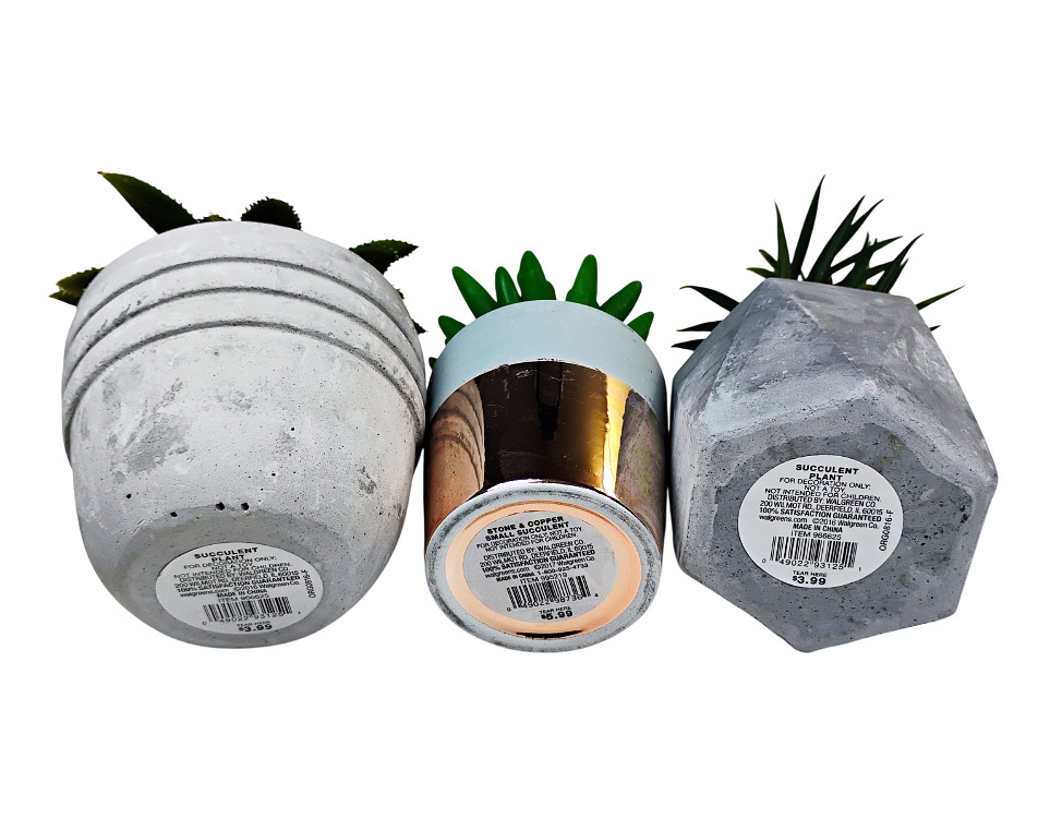 Set of 3 Faux Succulent Artificial Plants Concrete Copper Modern Home Decor Mint