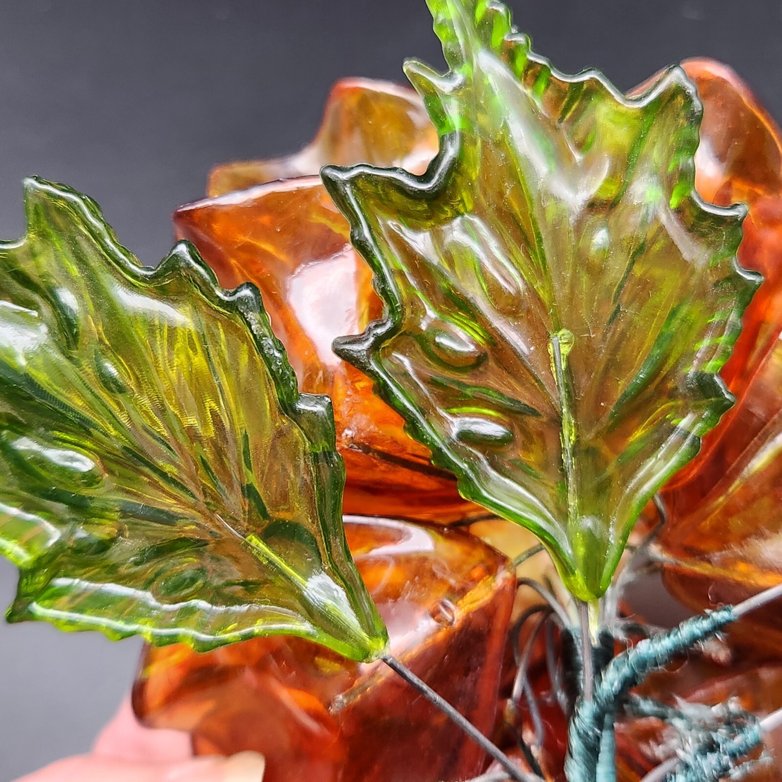 Vtg MCM Lucite Magnolia Flower & Leaves Wired Floral Arrangement Acrylic 7.5 x 7