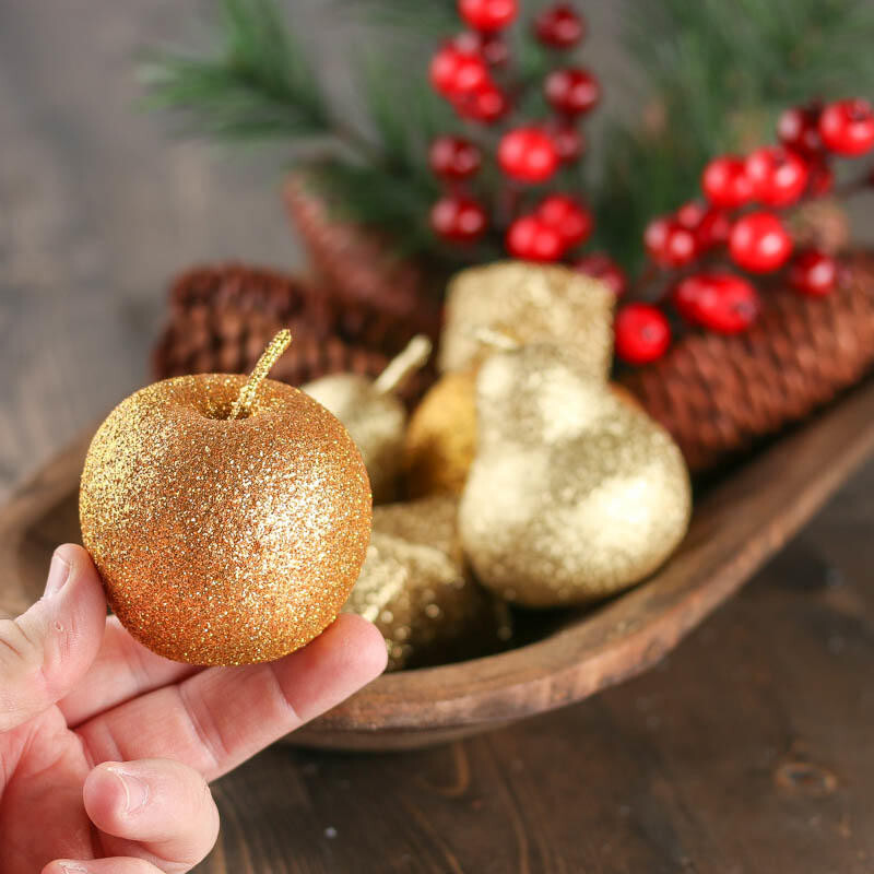 Assorted Winter Table Decorations Set with Pinecones, Glitter Fruit & More!