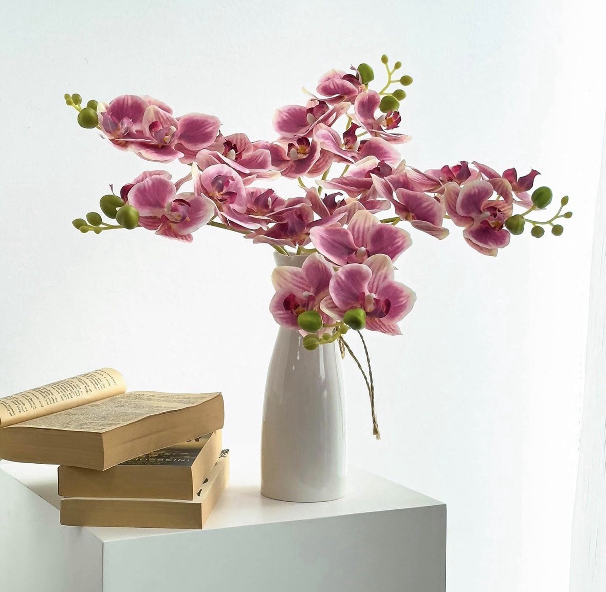 5 Fake Orchid 17 Inches with Real Touch Flowers & Flexible Stems Pinkish Purple